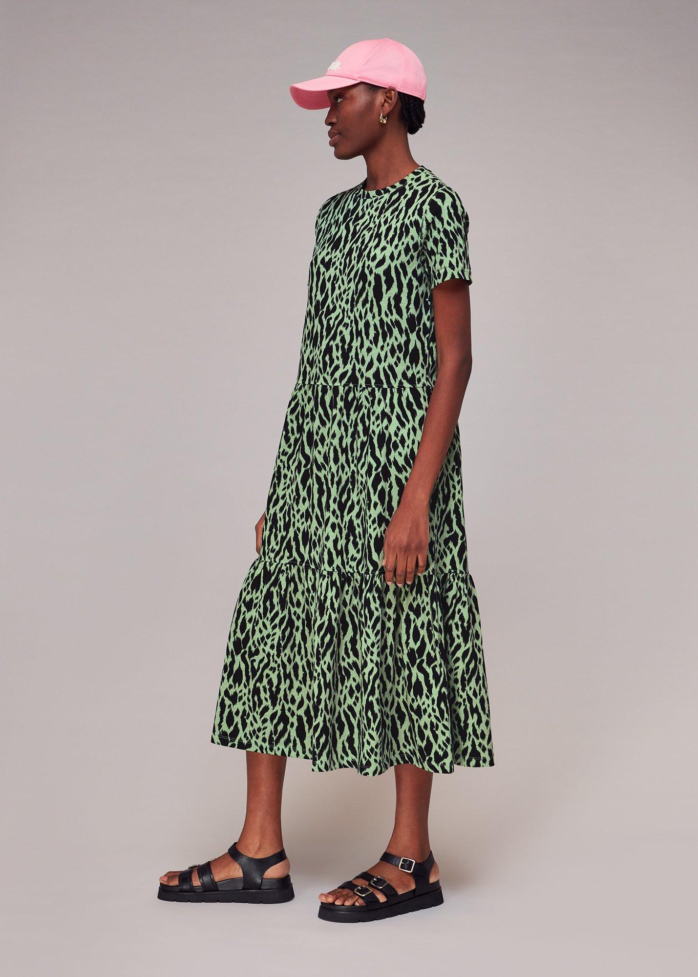 Green Zebra Tiered Jersey Dress