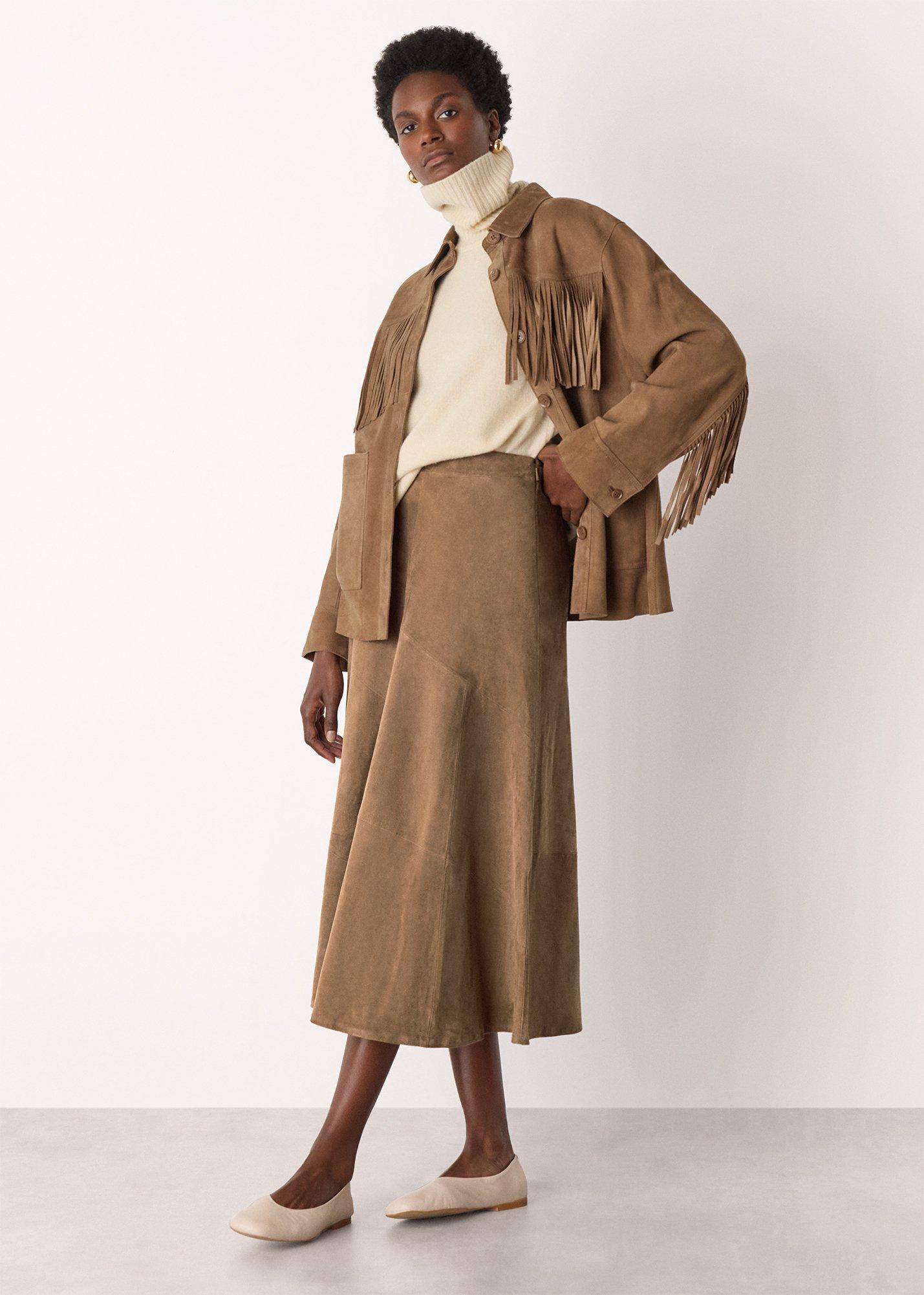 Taupe Zig Zag Panel Suede Skirt