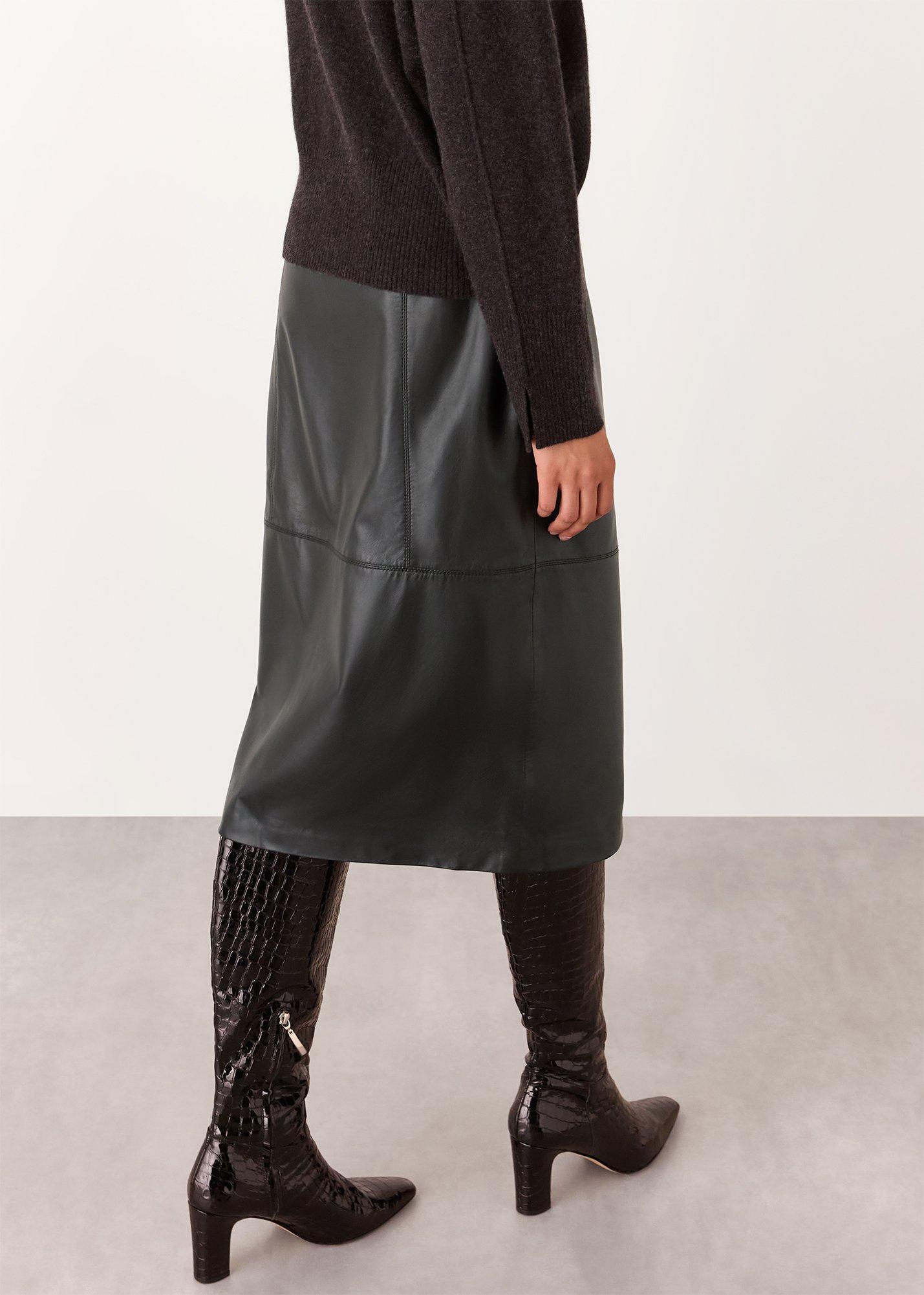 Zip Front Leather Pencil Skirt