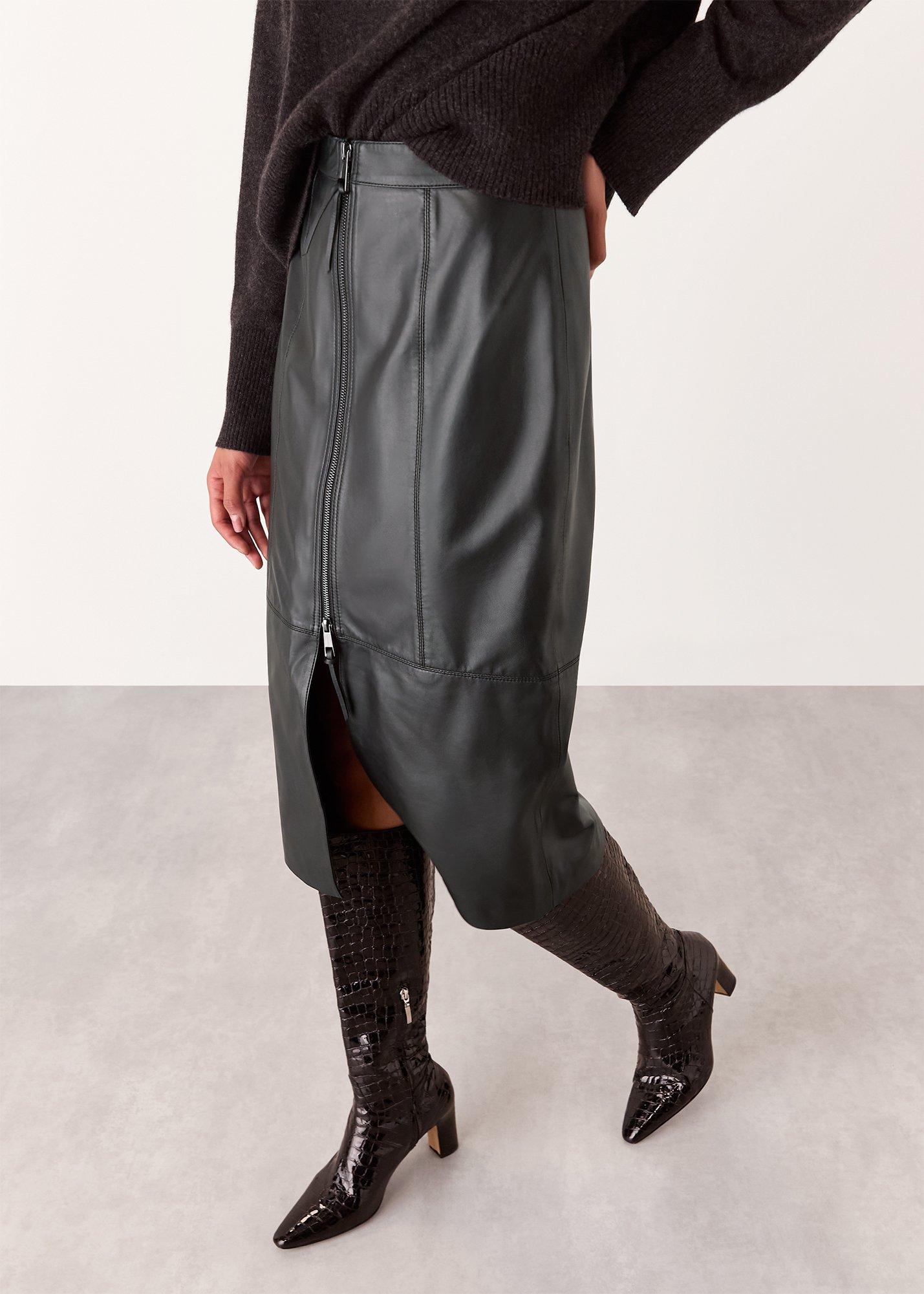 Zip Front Leather Pencil Skirt