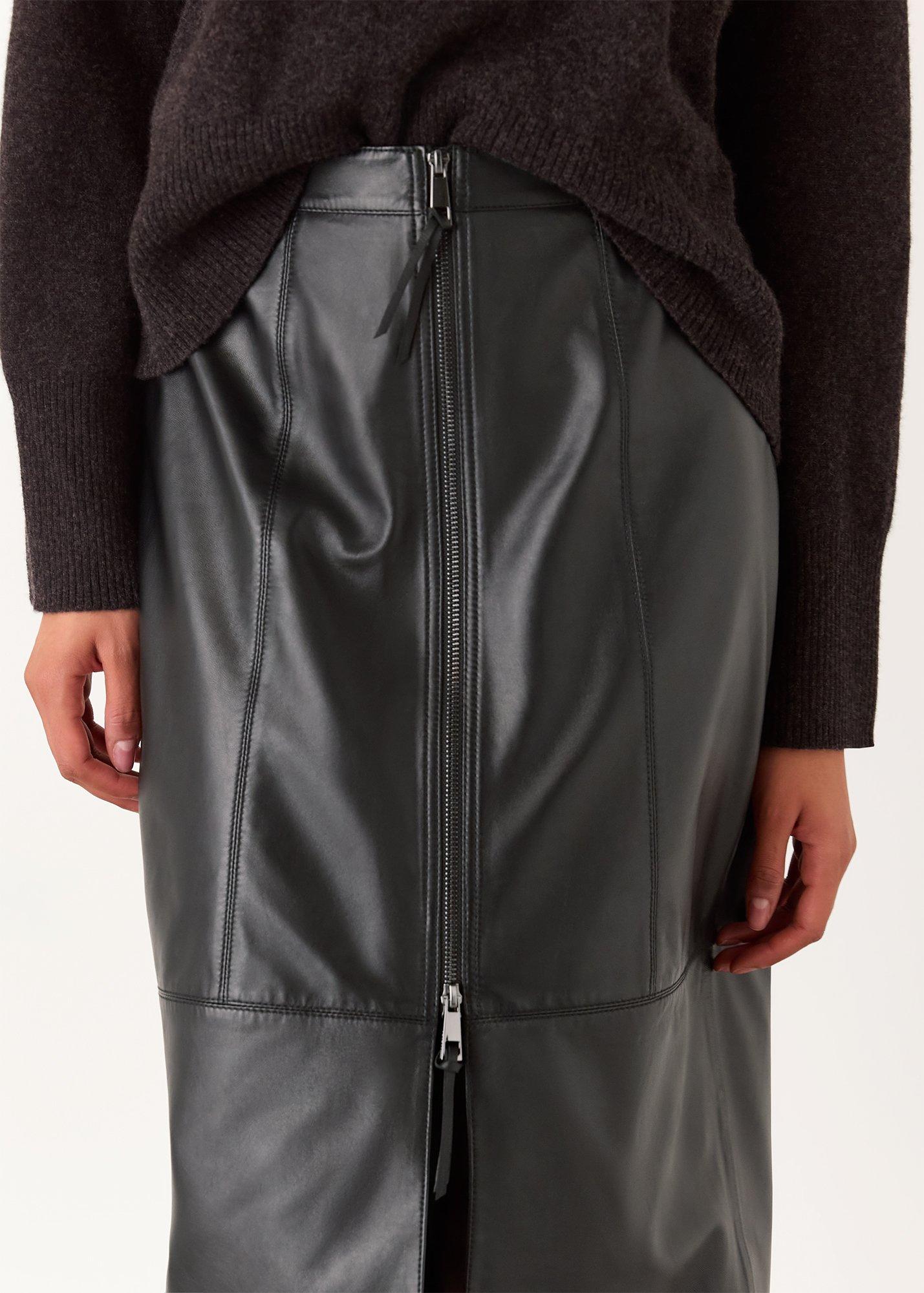 Zip Front Leather Pencil Skirt
