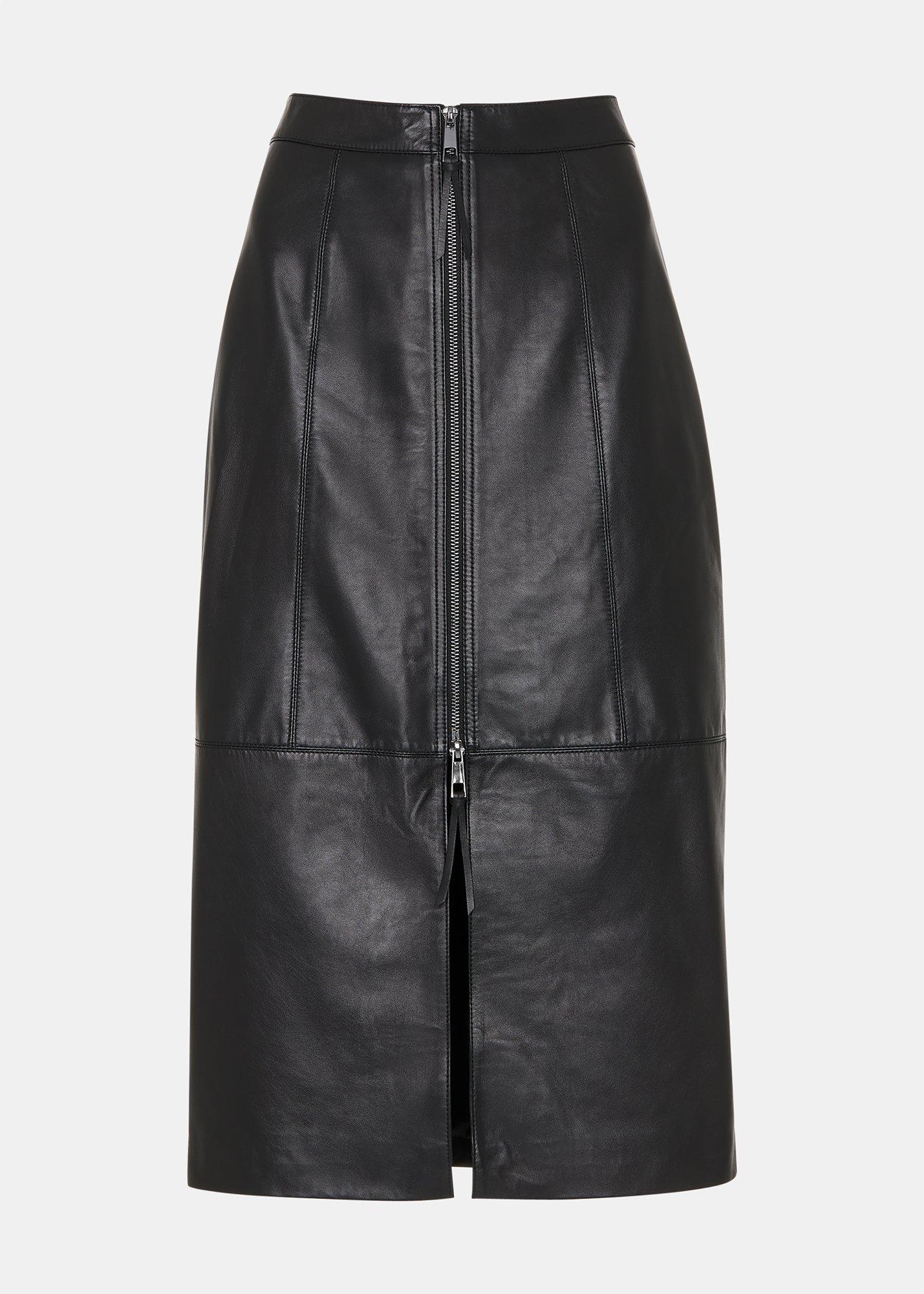 Zip Front Leather Pencil Skirt