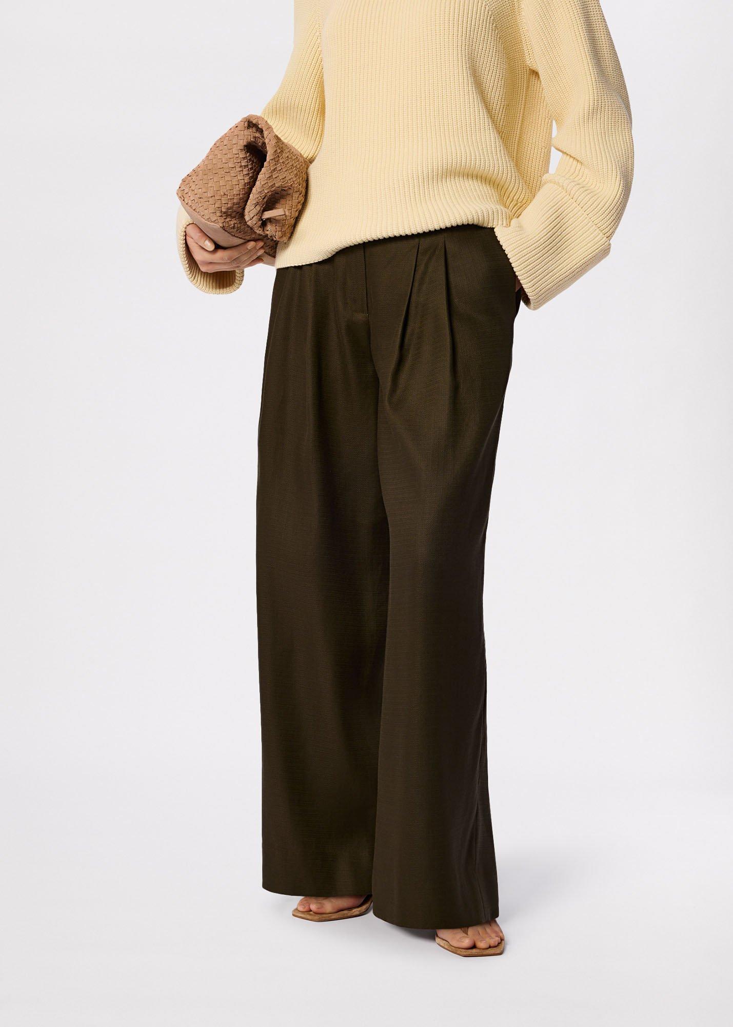 Khaki Wide Leg Hopsack Trouser