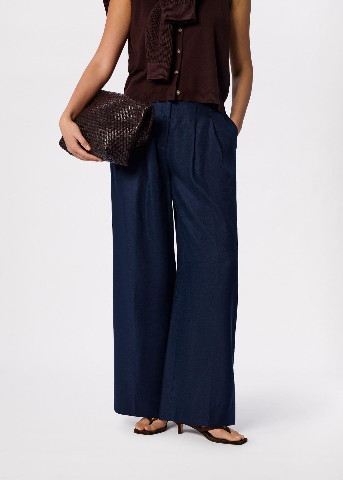 Navy Wide Leg Hopsack Trouser
